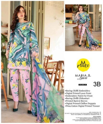3 Piece Unstitched Printed Lawn Suit | 3-B